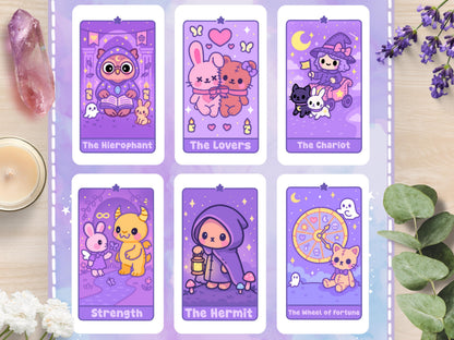 Kawaii Tarot Stickers: Love, Lessons & Destiny - Waterproof Vinyl Sheet