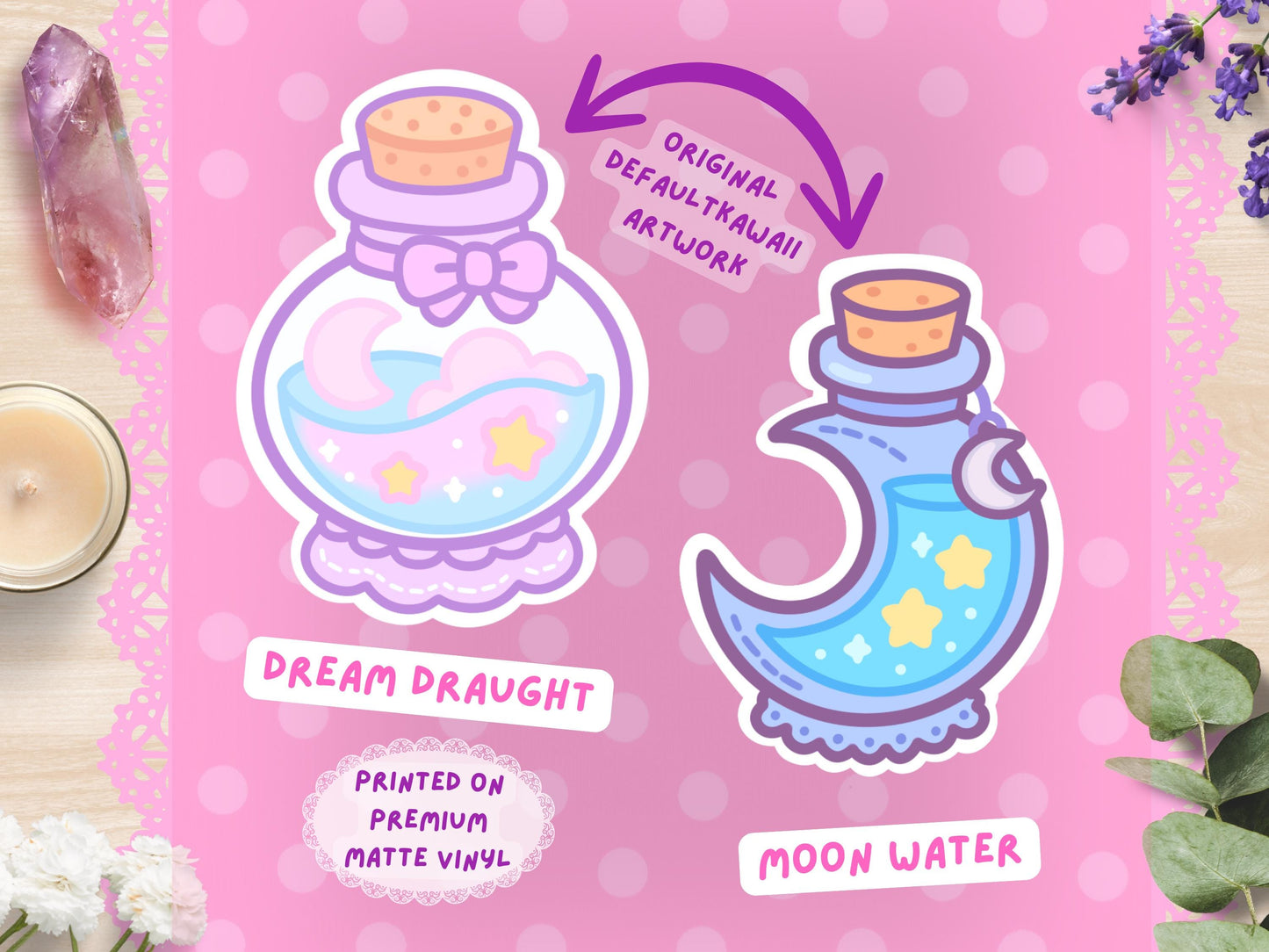 Kawaii Potion Bottle Stickers Witchy Pastel Waterproof Vinyl Die-Cut 6-Pack