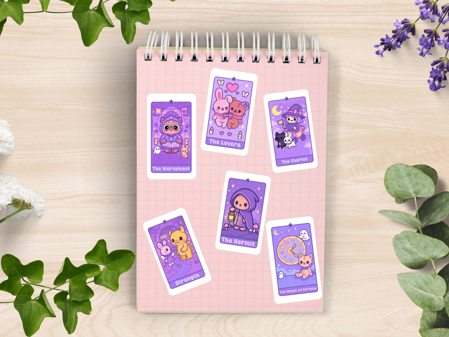 Kawaii Tarot Stickers: Love, Lessons & Destiny - Waterproof Vinyl Sheet