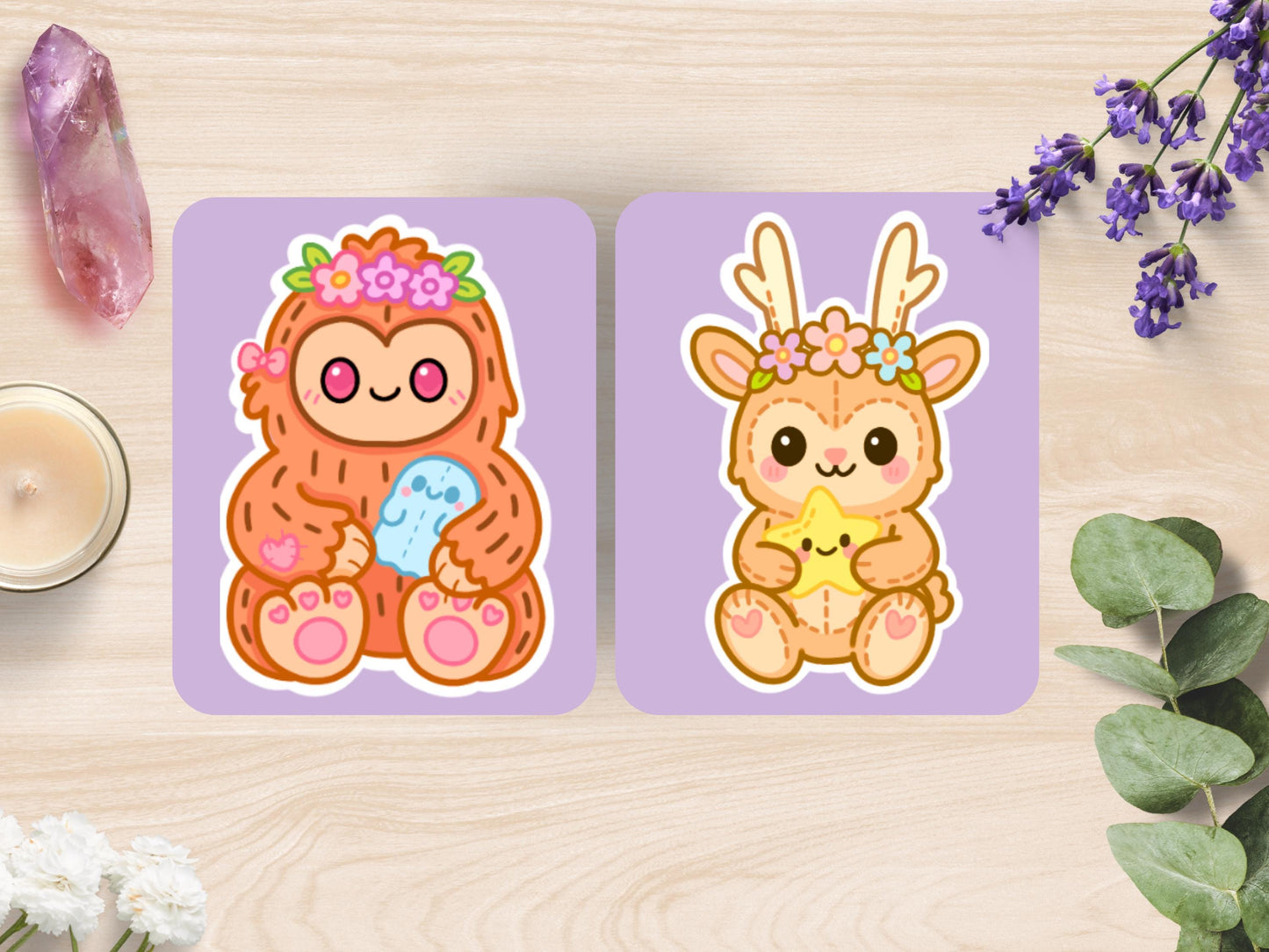 Kawaii Cryptid Cuties Sticker Sheet Waterproof Vinyl Pastel Plush Die-Cut
