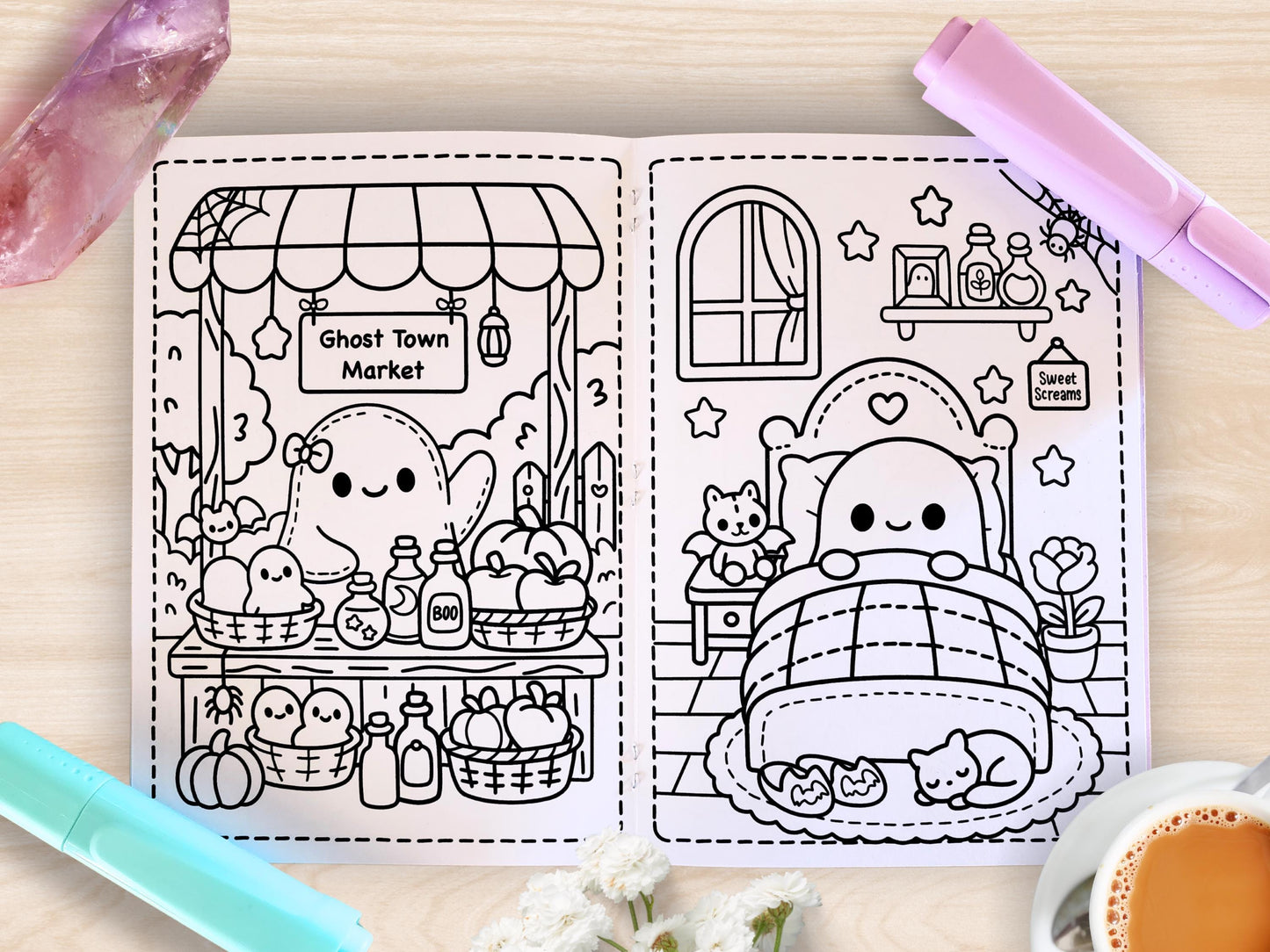 Handmade Kawaii Ghost Town Mini Coloring Book: Pastel Spooky Adventure