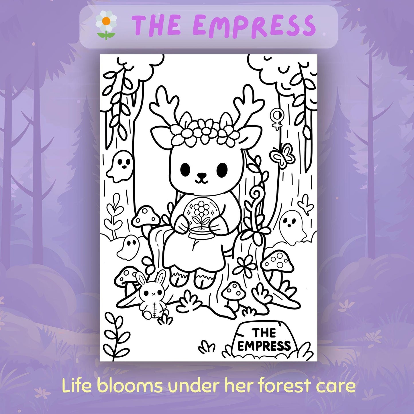Spooky Forest Tarot Coloring Pages Kawaii Printable PDF Volume 1