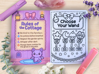 Witch's Familiars Mini Coloring Book A5 Handmade Pastel Spooky Kawaii
