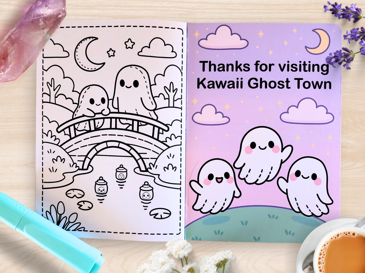 Handmade Kawaii Ghost Town Mini Coloring Book: Pastel Spooky Adventure