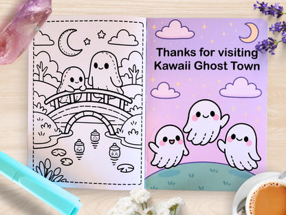 Handmade Kawaii Ghost Town Mini Coloring Book: Pastel Spooky Adventure