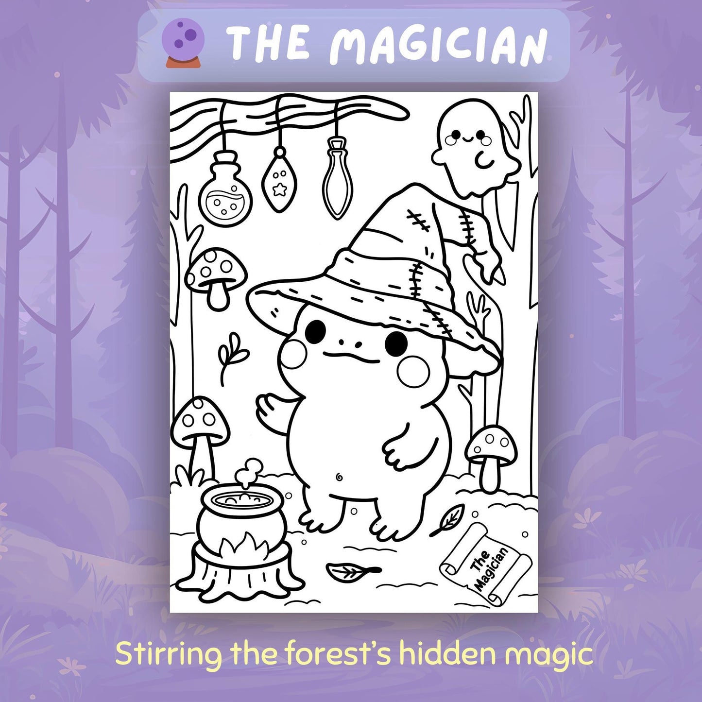 Spooky Forest Tarot Coloring Pages Kawaii Printable PDF Volume 1