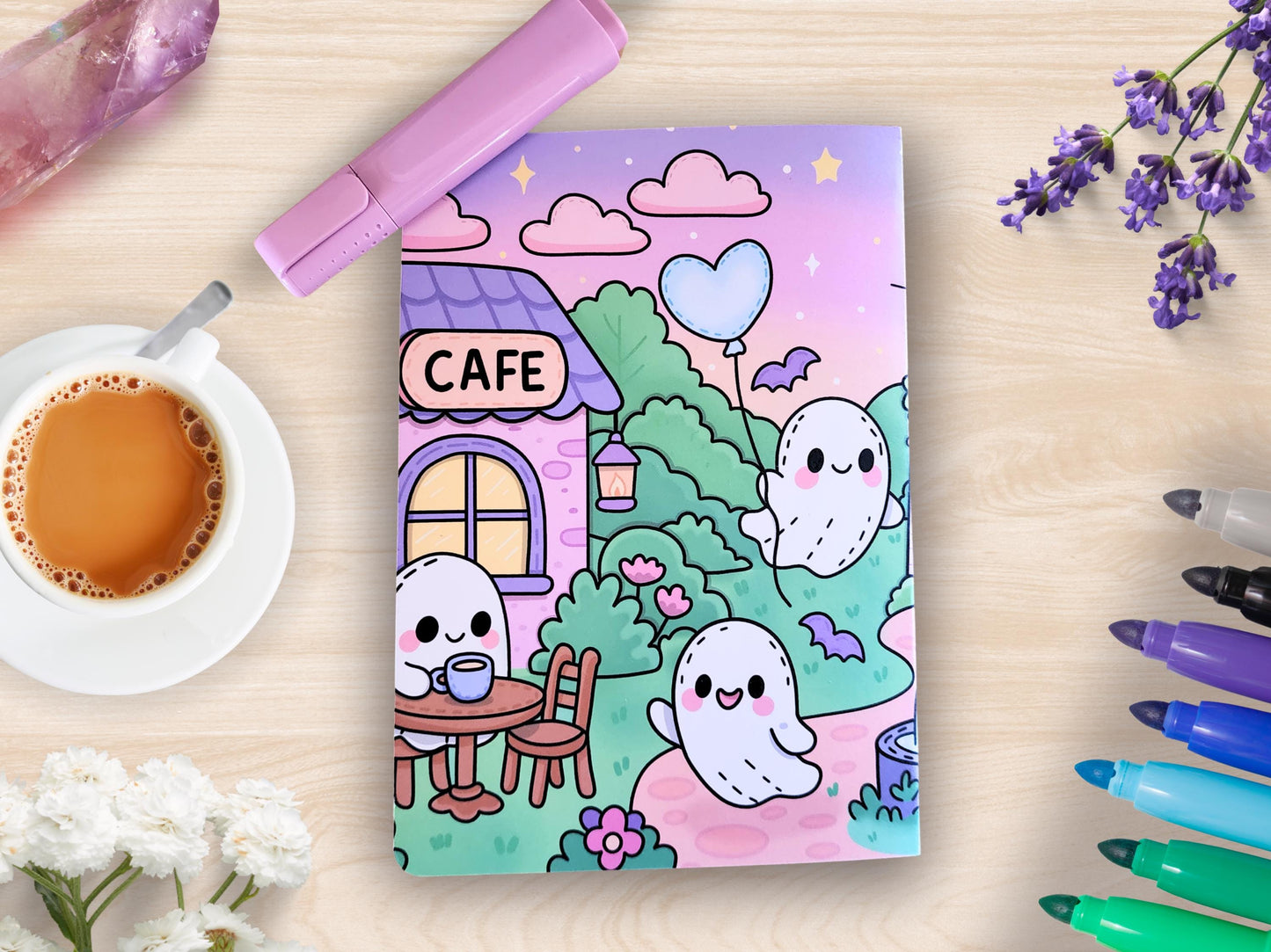Handmade Kawaii Ghost Town Mini Coloring Book: Pastel Spooky Adventure