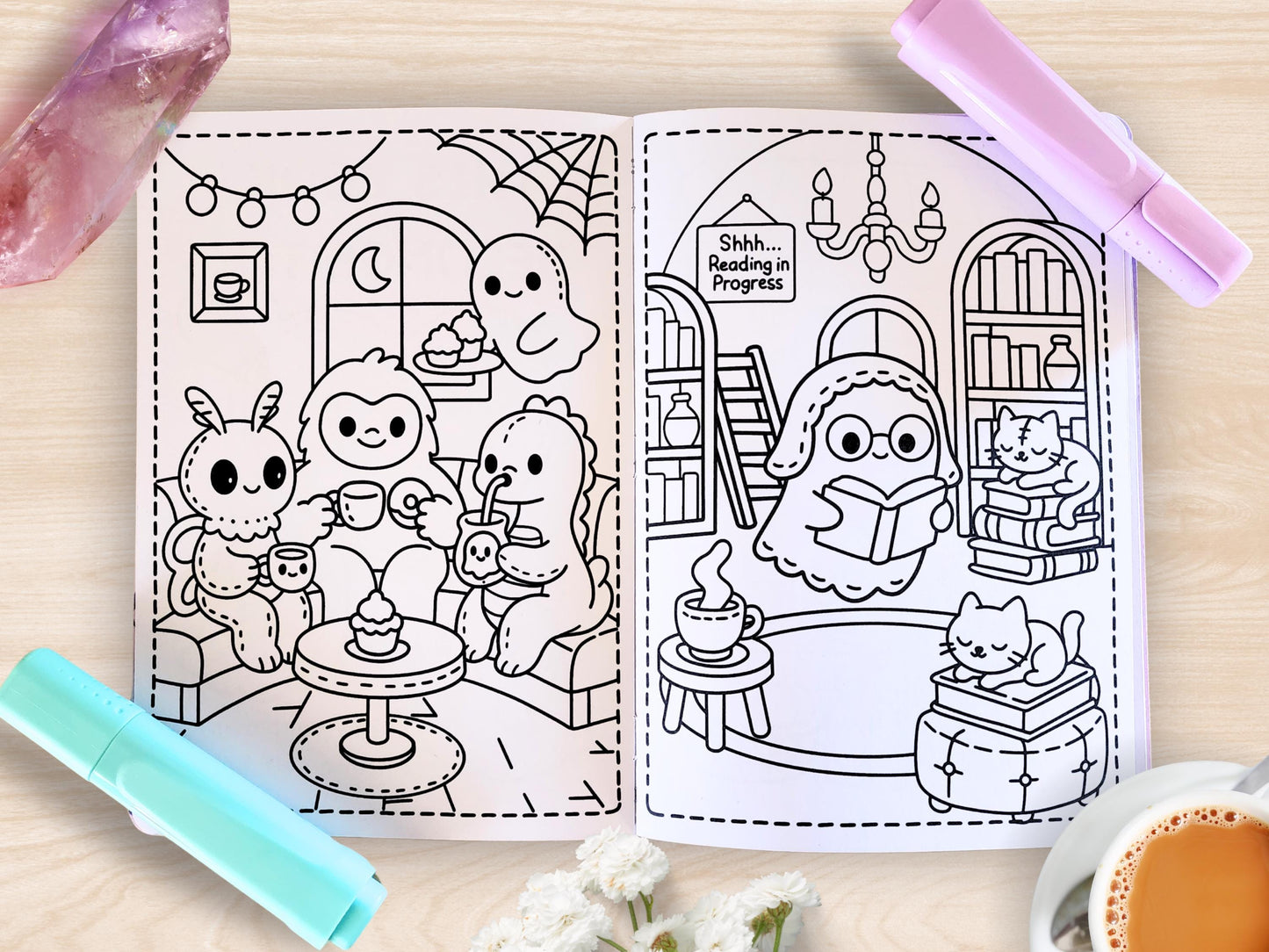Handmade Kawaii Ghost Town Mini Coloring Book: Pastel Spooky Adventure