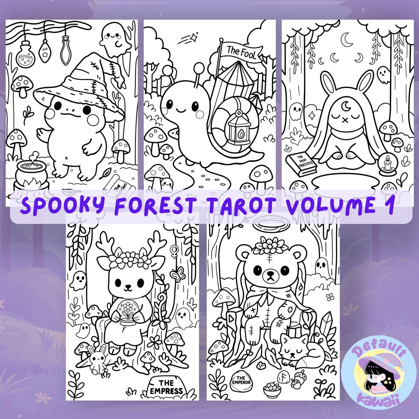 Spooky Forest Tarot Coloring Pages Kawaii Printable PDF Volume 1