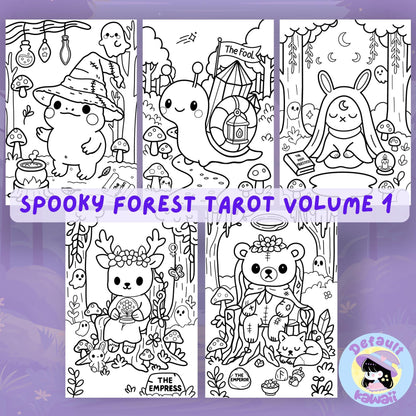 Spooky Forest Tarot Coloring Pages Kawaii Printable PDF Volume 1