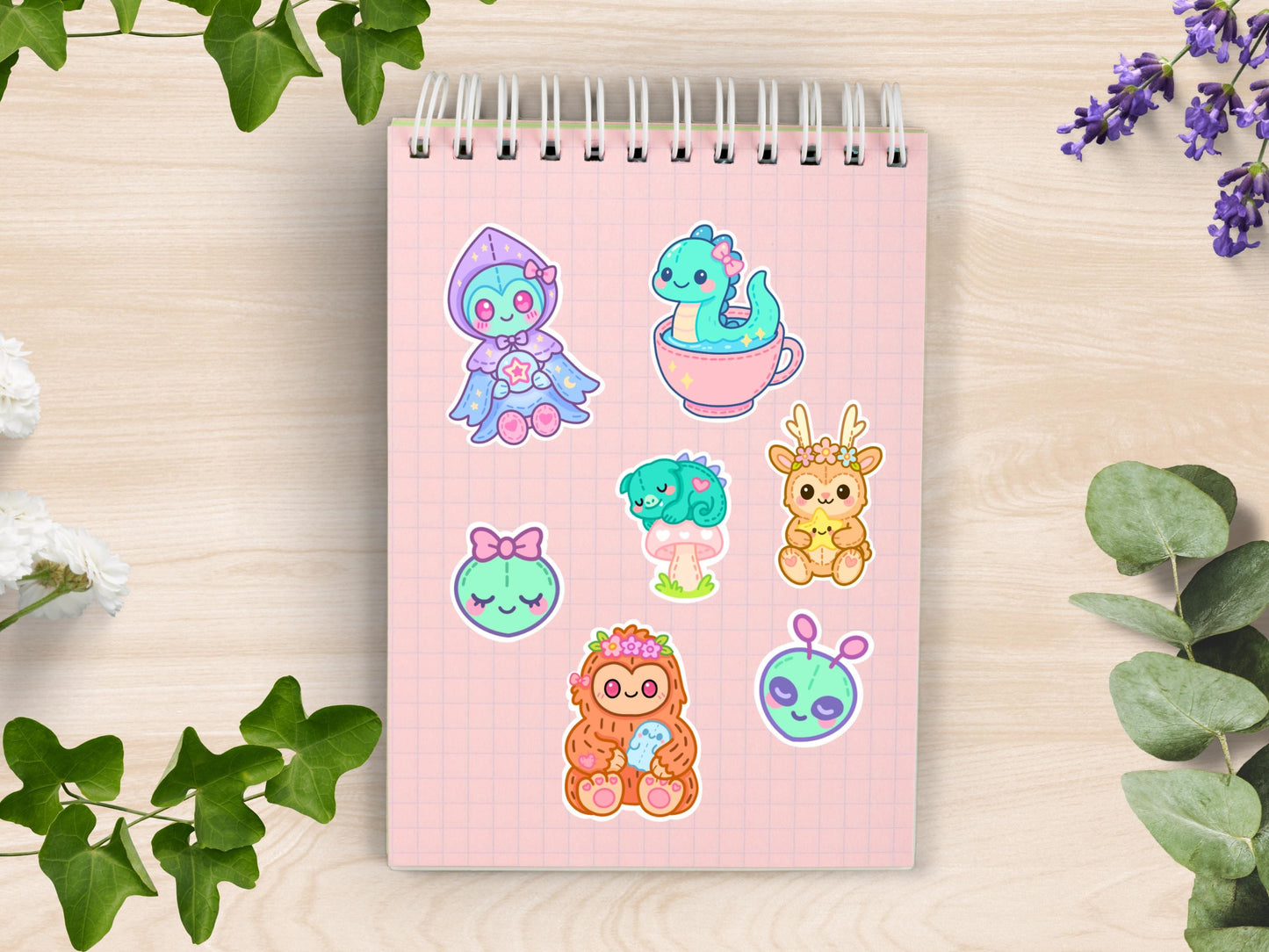 Kawaii Cryptid Cuties Sticker Sheet Waterproof Vinyl Pastel Plush Die-Cut