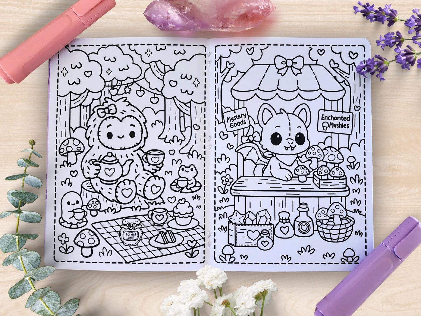 Cryptid Cuties Mini Coloring Book A5 Handmade Pastel Spooky Kawaii