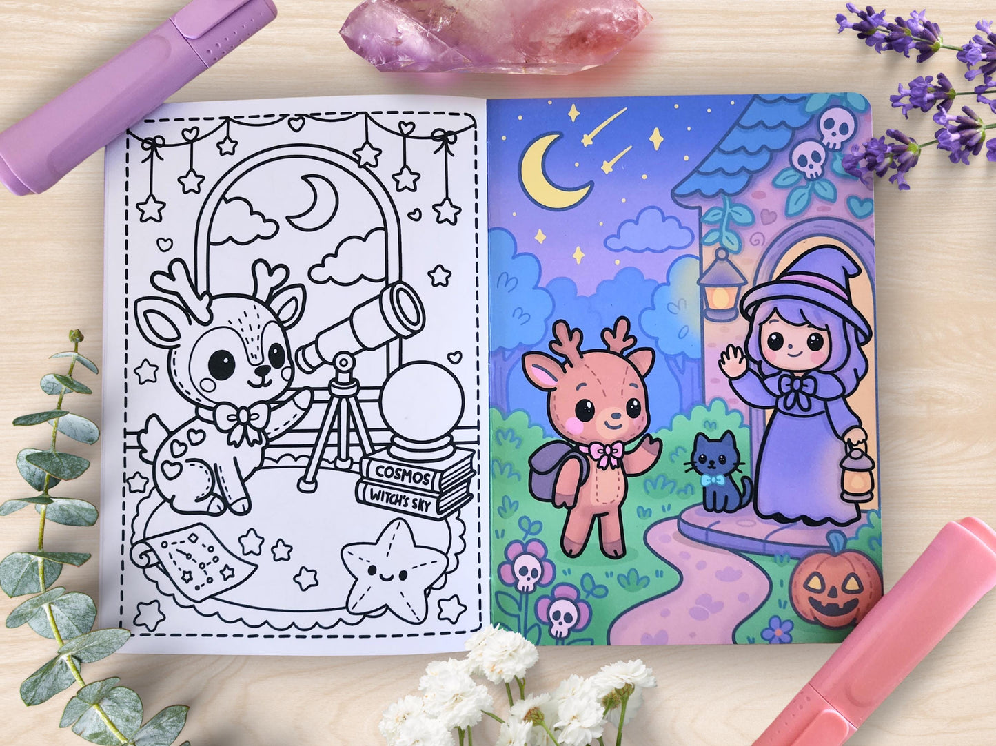 Witch's Familiars Mini Coloring Book A5 Handmade Pastel Spooky Kawaii