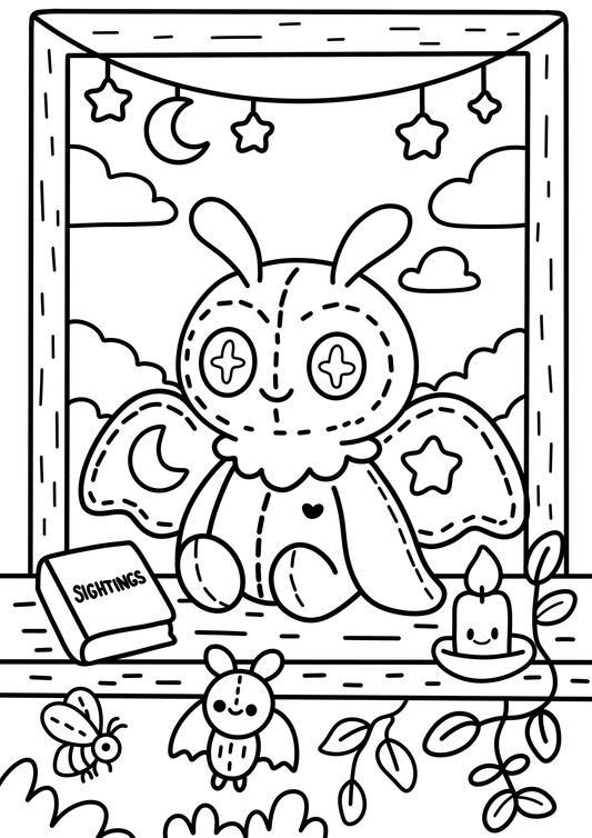 Free Coloring Page – Mothman Window Watcher 🦇🌙